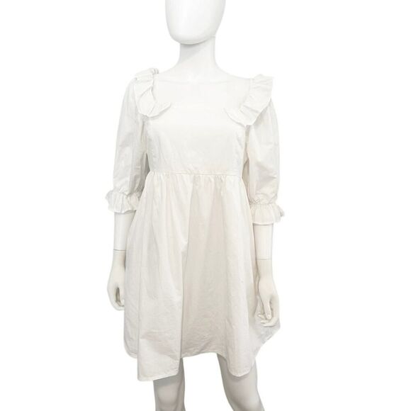 Moodie Women White Ruffle Sleeve Babydoll Dress Size M - Picture 2 of 6